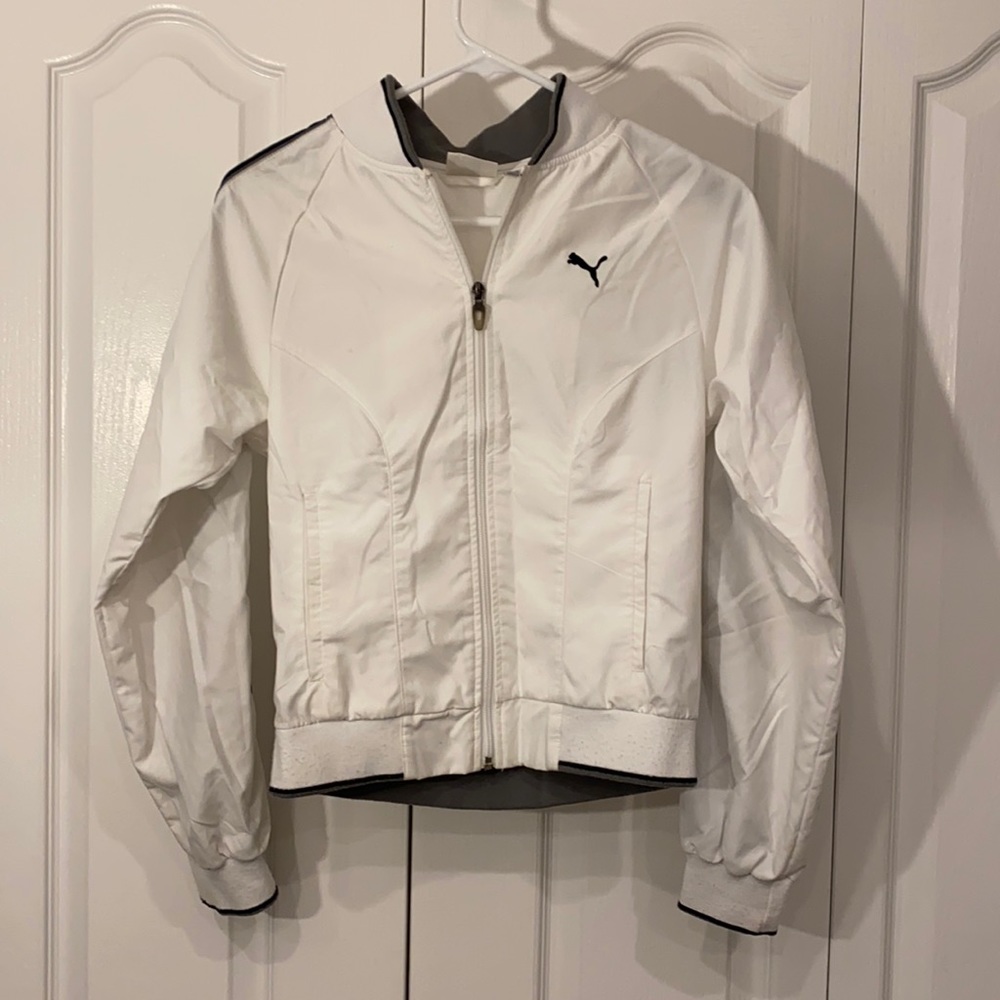 Puma bomber style track jacket black/white/grey size S